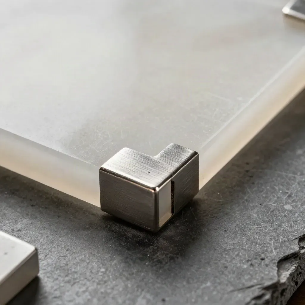 Frostplatte mit Metallklammern in extremer Makroansicht